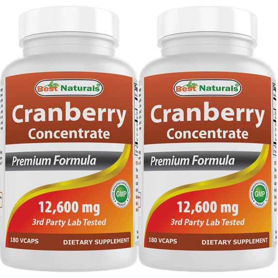 2 Pack Best Naturals Cranberry Concentrate 12600 mg 180 Vegetarian Capsules