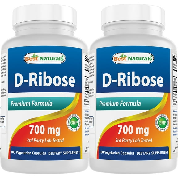 2 Pack Best Naturals D Ribose 700 mg 180 Vegetarian Capsules