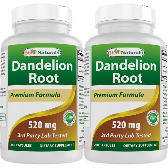 2 Pack Best Naturals Dandelion Root 520 mg 250 Capsules