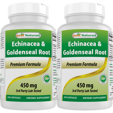 2 Pack Best Naturals Echinacea Goldenseal 450 mg 250 Capsules