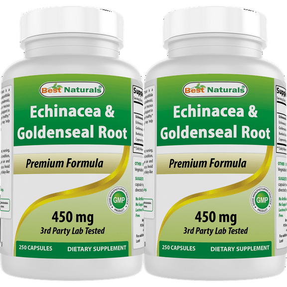 2 Pack Best Naturals Echinacea Goldenseal 450 mg 250 Capsules