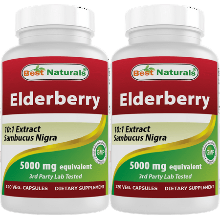 2 Pack Best Naturals Elderberry Sambucus Nigra 5000mg Equivalent 120 Vegetarian Capsules