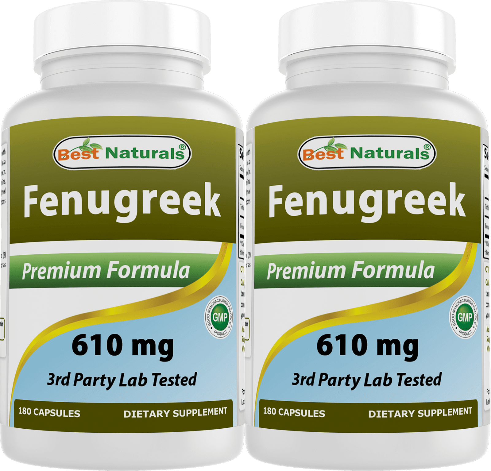 2 Pack Best Naturals Fenugreek Seed 610 mg 180 Capsules (Total 360