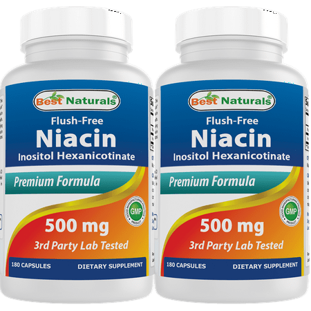 2 Pack Best Naturals Flush Free Niacin 500 mg 180 Capsules