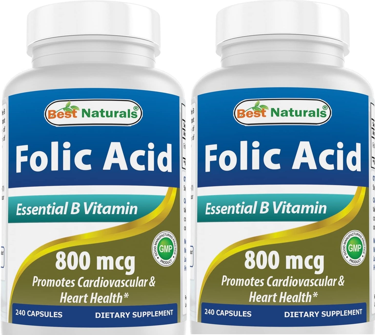 Best Naturals Folic Acid 800 mcg Supplement, 240 Capsules, B Vitamin ...