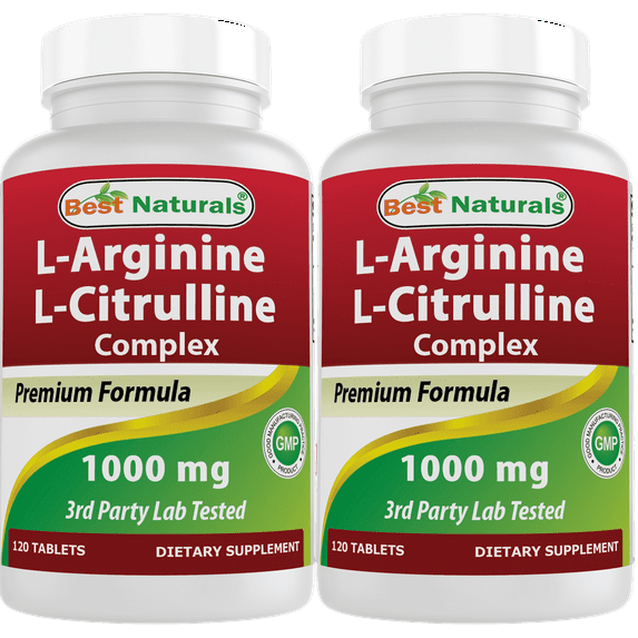 2 Pack Best Naturals L-Arginine L-Citrulline Complex 1000 mg 120 Tablets