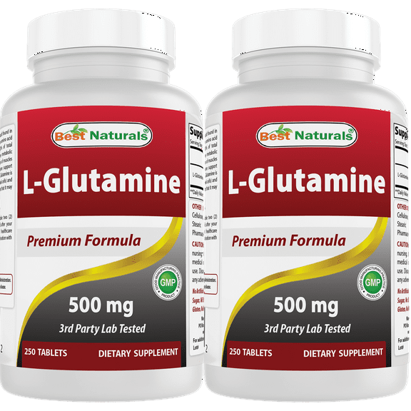 2 Pack Best Naturals L-Glutamine 500 mg 250 Tablets