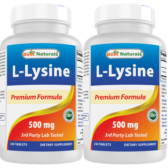 2 Pack Best Naturals L-Lysine 500 mg 250 Tablets