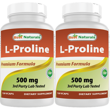 2 Pack Best Naturals L-Proline 500 mg 120 Vegetarian Capsules | Amino Acid Dietary Supplement