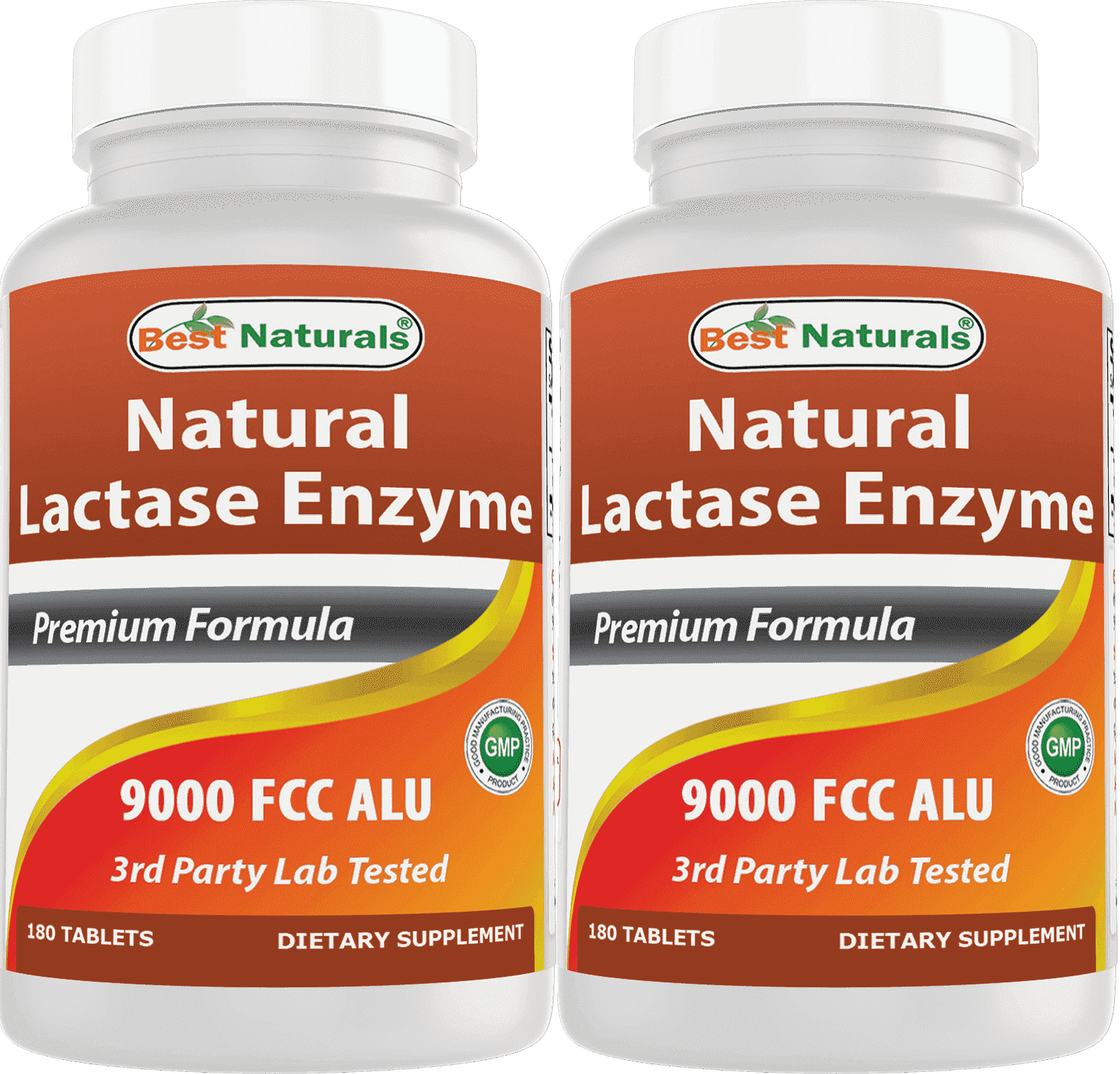 Best Naturals Lactase Enzyme 9000 FCC 2 Pack - 180 Tablets, Gluten-Free, Dairy Discomfort