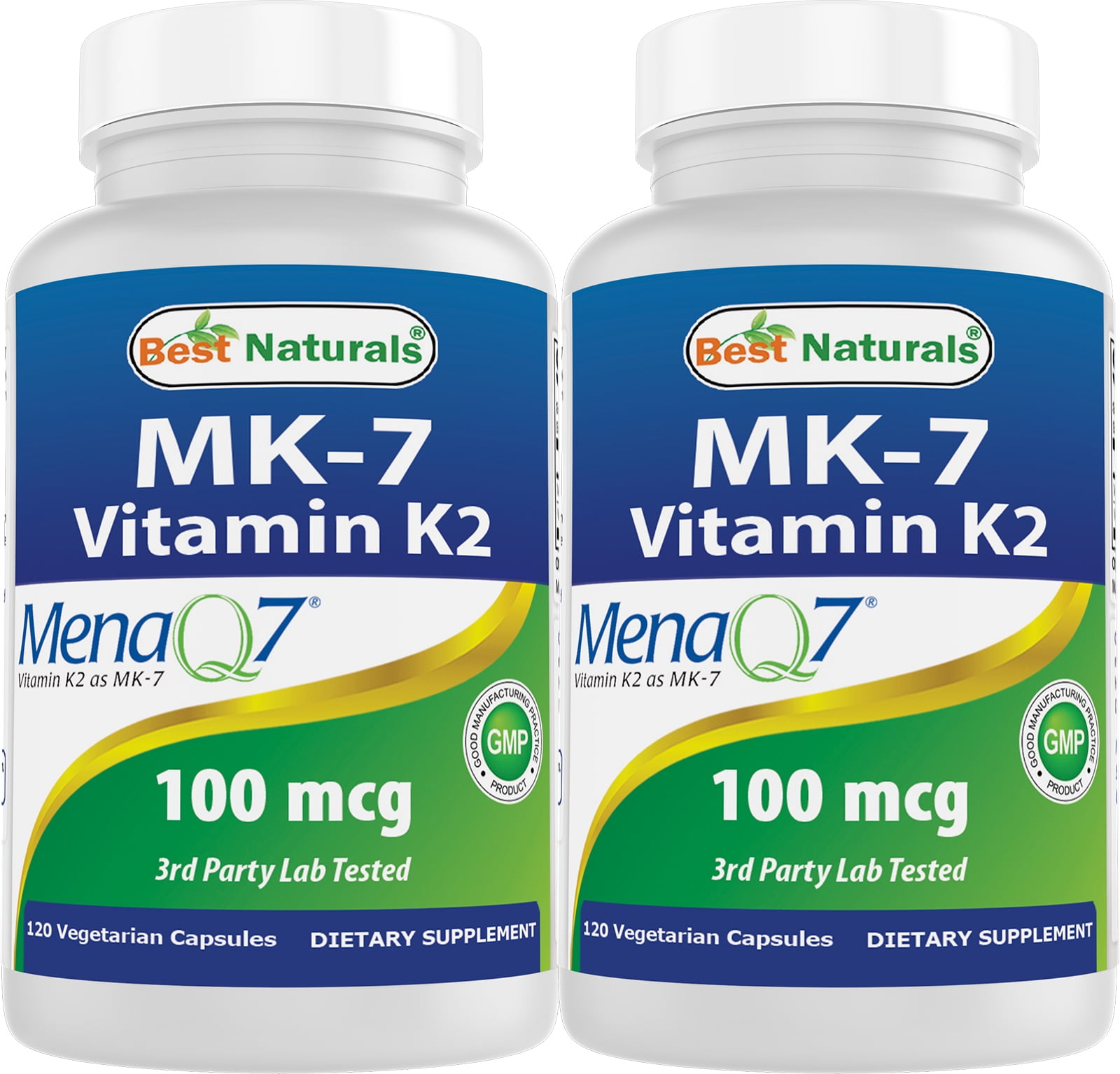 2 Pack Best Naturals MK-7 Vitamin K2 100 mcg 120 Vegetarian Capsules
