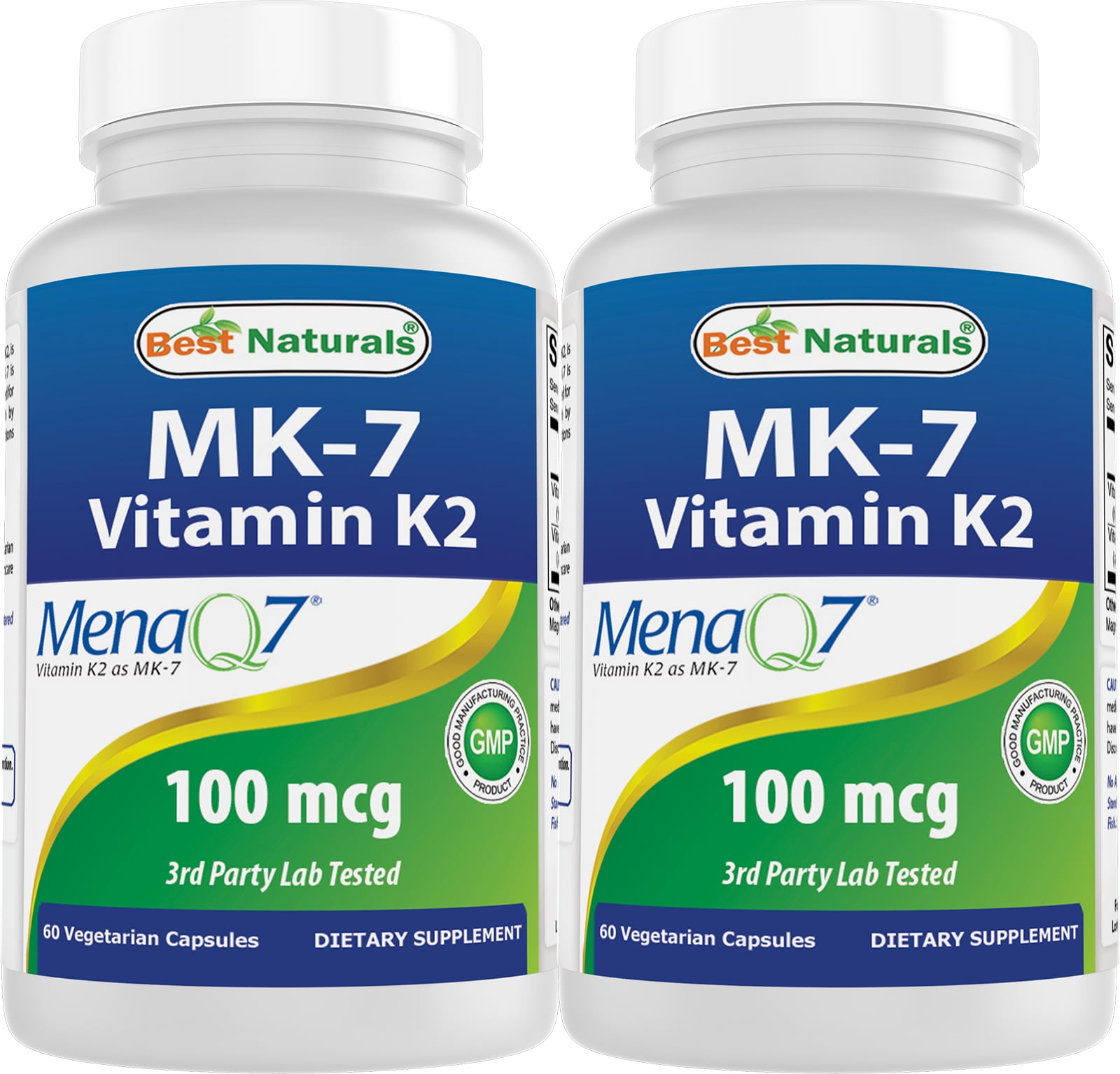 2 Pack Best Naturals MK-7 Vitamin K2 100 mcg 60 Vegetarian Capsules