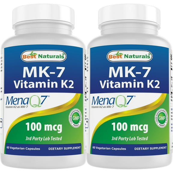 2 Pack Best Naturals MK-7 Vitamin K2 100 mcg 60 Vegetarian Capsules