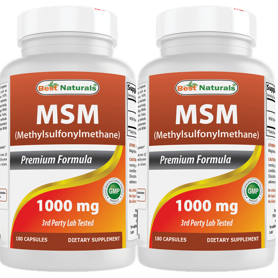 2 Pack Best Naturals MSM 1000 mg 180 Capsules