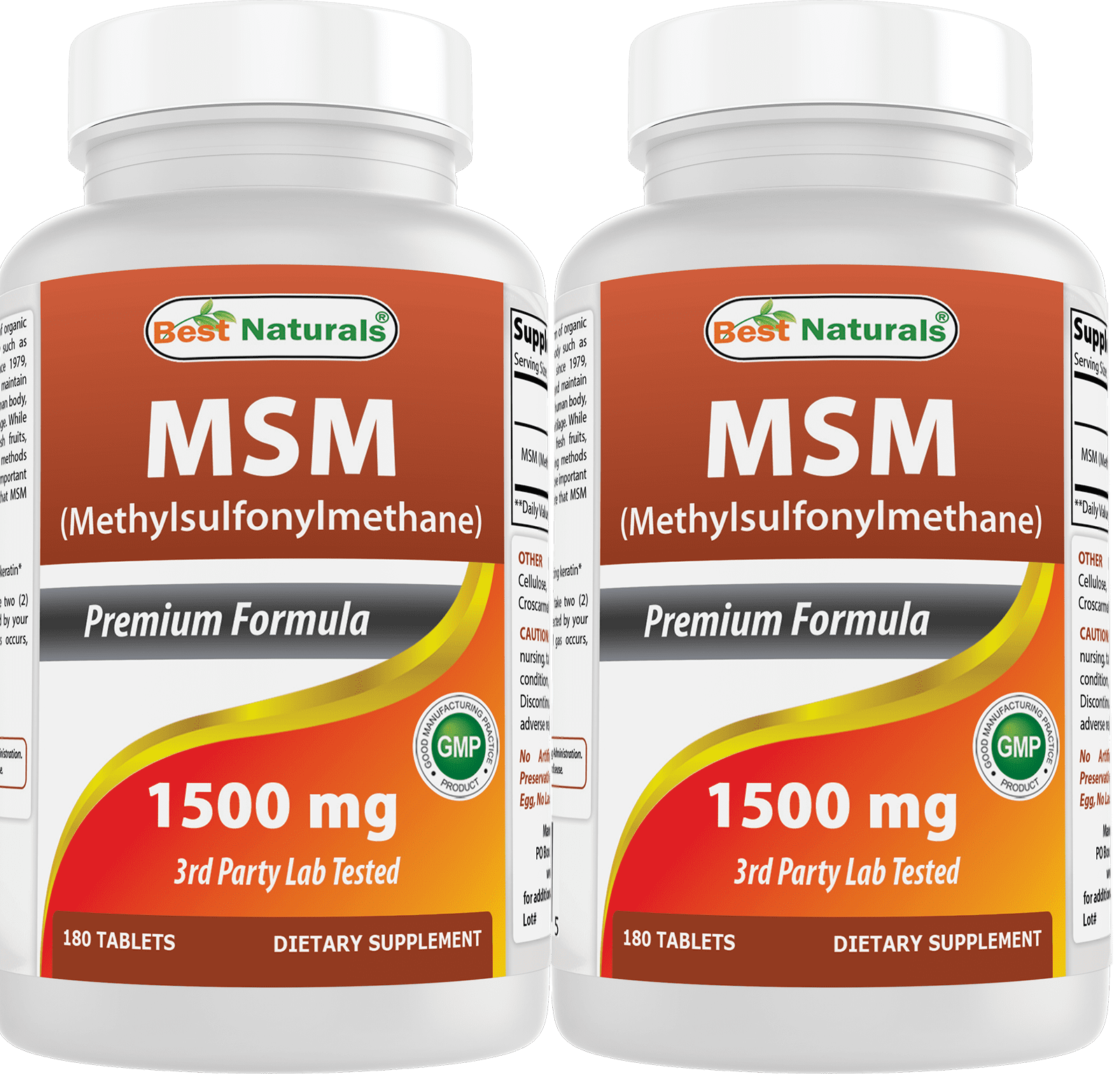 2 Pack Best Naturals MSM 1500 mg 180 Tablets