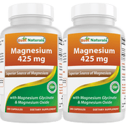 2 Pack Best Naturals Magnesium Glycinate 425 mg 180 Vegetarian Capsules | High Absorption Magnesium Glycinate & Magnesium Oxide Chelated, Non-GMO, Gluten Free Muscle Relax