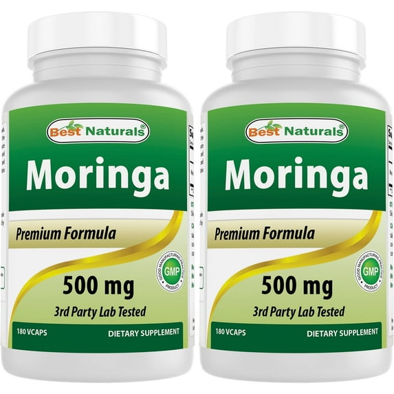2 Pack Best Naturals Moringa 500 mg 180 Vegetarian Capsules