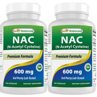 2 Pack Best Naturals NAC (N-Acetyl L-Cysteine) 600 mg 250 Capsules