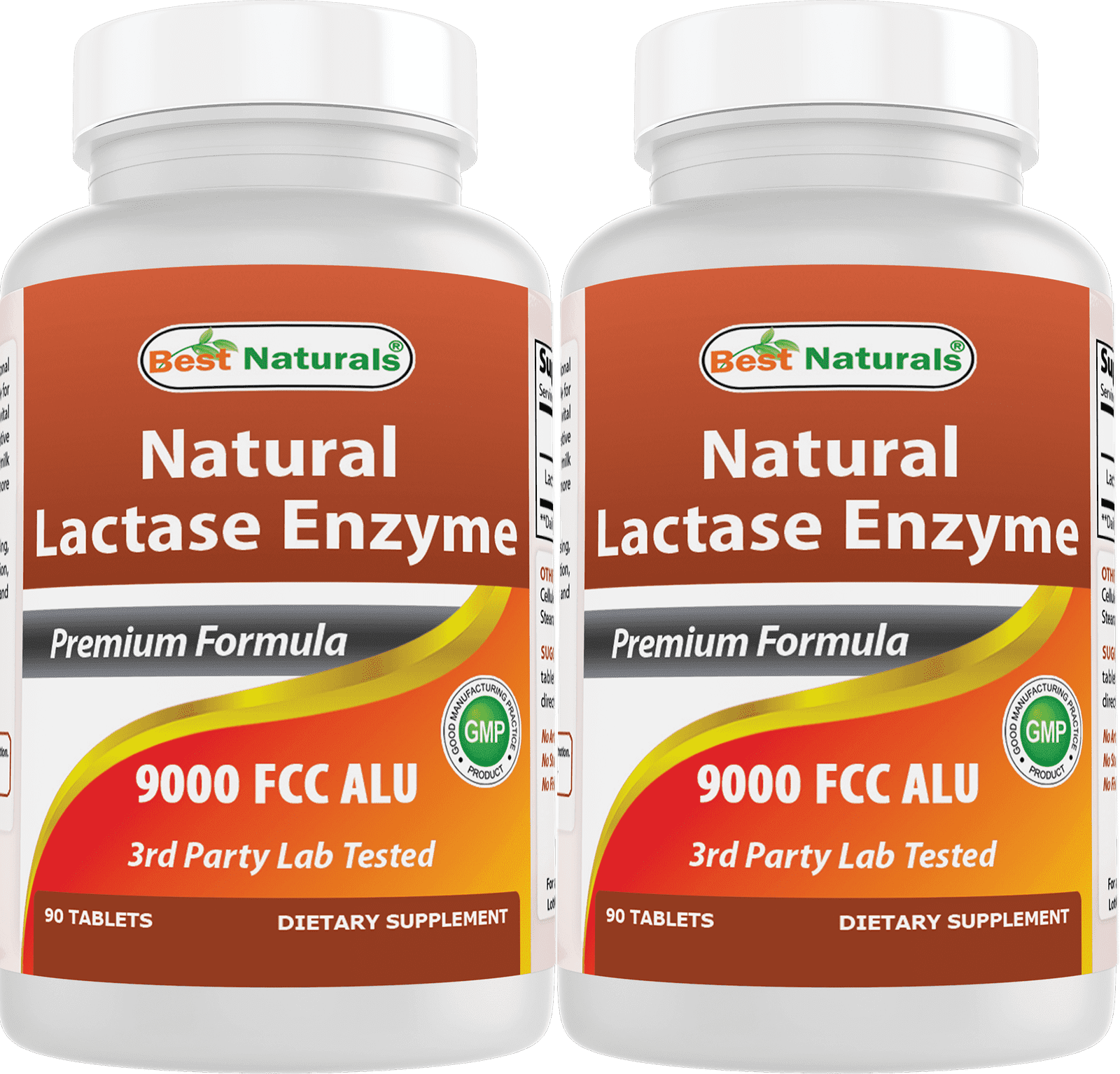2 Pack Best Naturals Natural Lactase Enzyme 9000 FCC ALU 90 Tablets | Lactose Intolerance Relief Tablets