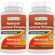 2 Pack Best Naturals Natural Lactase Enzyme 9000 FCC ALU 90 Tablets | Lactose Intolerance Relief Tablets