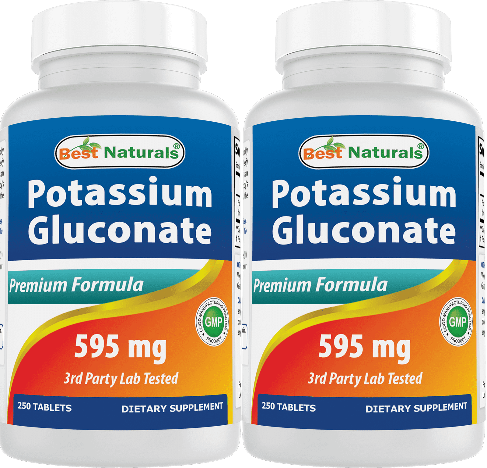 2 Pack Best Naturals Potassium Gluconate Supplement 595 mg 250 Tablets