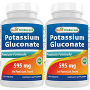 2 Pack Best Naturals Potassium Gluconate Supplement 595 mg 250 Tablets