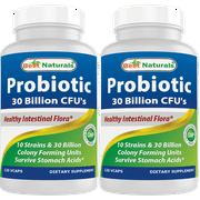 2 Pack Best Naturals Probiotic 10 Strains & 30 Billion CFU Intestinal Flora 120 Vegetarian Capsules | Shelf Stable probiotic