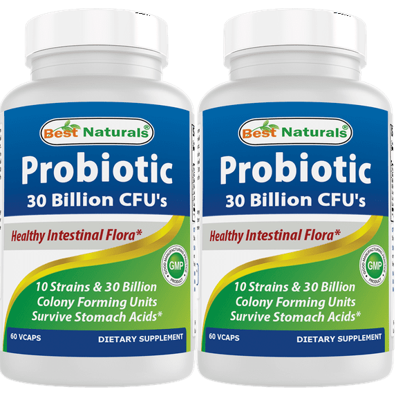 2 Pack Best Naturals Probiotic 10 Strains & 30 Billion CFU Intestinal Flora 60 Vegetarian Capsules | Shelf Stable probiotic
