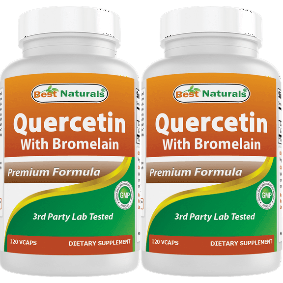 2 Pack Best Naturals Quercetin with Bromelain 120 Vegetarian Capsules - 800 mg of Quercetin & 165 mg of Bromelain (400 GDU/g) | (Total 240 Vegetarian Capsules)