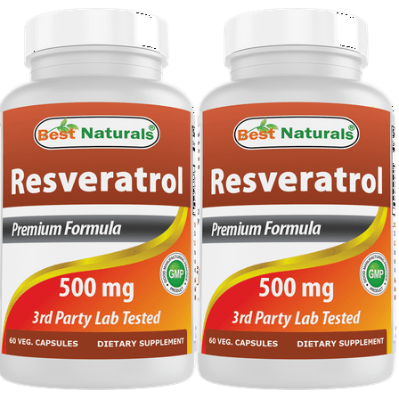 2 Pack Best Naturals Resveratrol 500 mg 60 Vegetarian Capsules