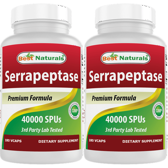 2 Pack Best Naturals Serrapeptase 40000 SPUs 180 Vegetarian Capsules