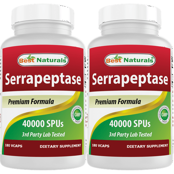 2 Pack Best Naturals Serrapeptase 40000 SPUs 180 Vegetarian Capsules