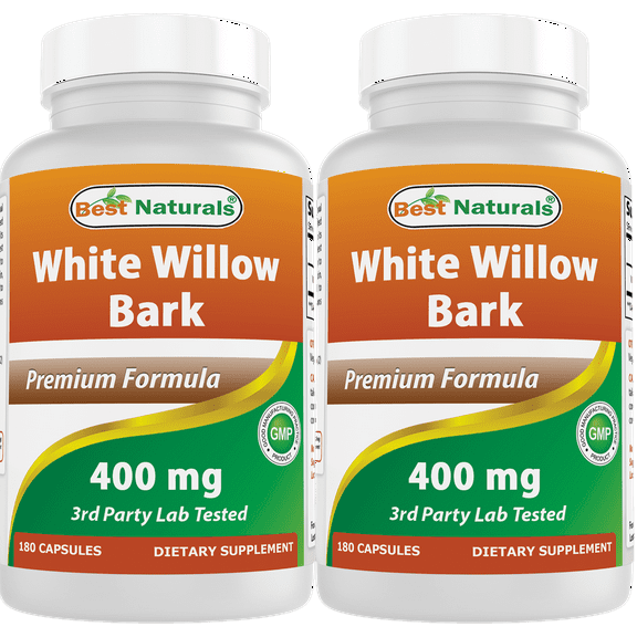 2 Pack Best Naturals White Willow Bark 400 mg 180 Capsules