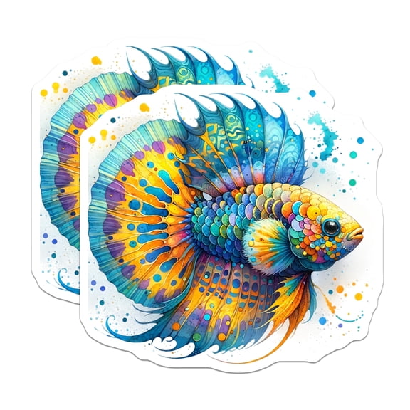 (2 Pack) Betta Fish Stickers - Colorful Fish Art - Tropical Fish Decals - 5" On Longest Side - Sticks to Smooth Flat Surfaces - Made in USA - BMCS14744