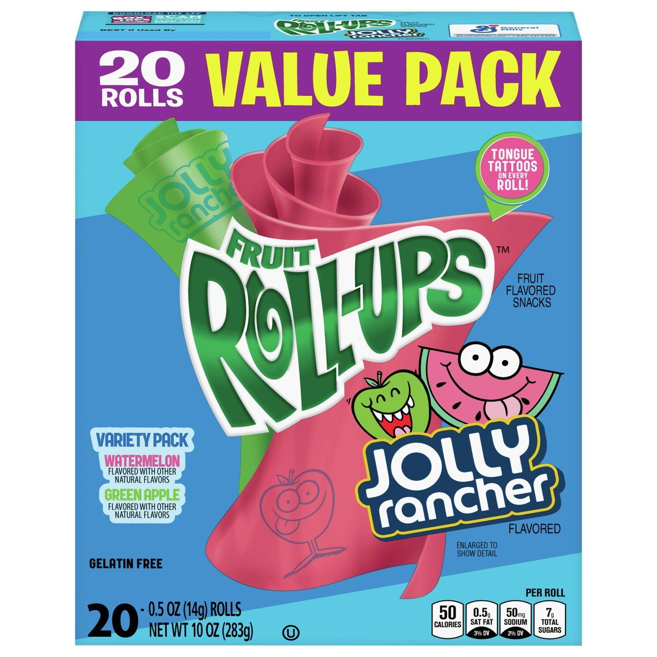 2 Pack - Betty Crocker Fruit Roll Ups Jolly Rancher Fruit Snacks Variety Pack - 20 ct Packaging may vary