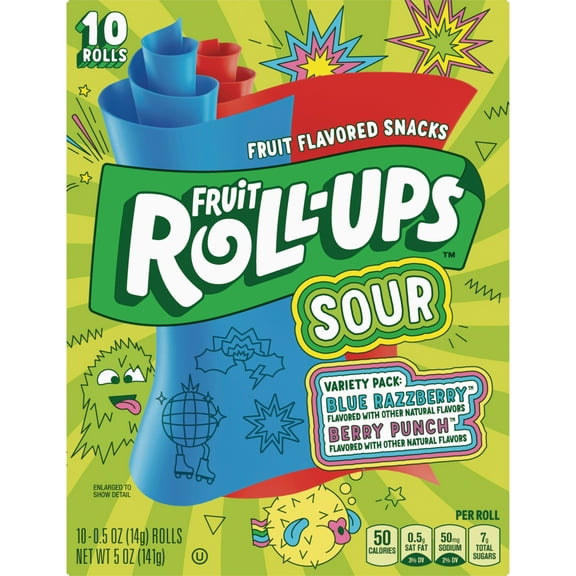 2 Pack - Betty Crocker Fruit Roll Ups Sour Blue Razzberry& Berry Punch Fruit Snacks - 10 ct Packaging may vary