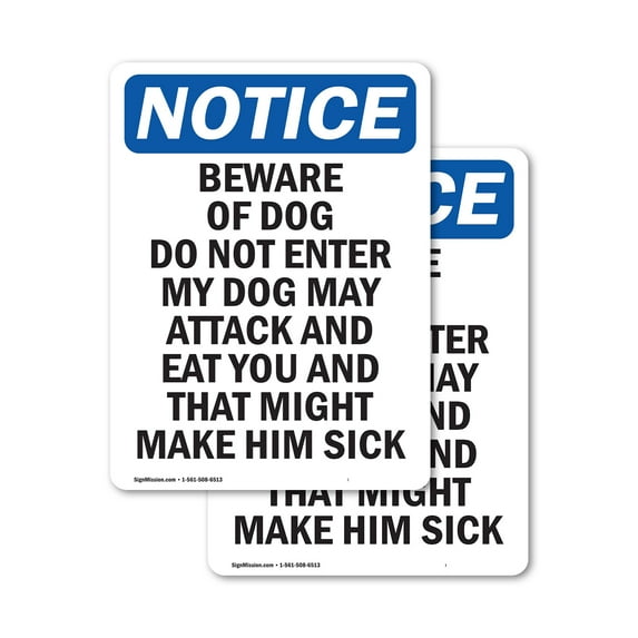 (2 Pack) Beware Of Dog Do Not Enter My OSHA Notice Sign 7 Inch X 10 Inch Vinyl Label Decal Sticker Weather Resistant, UV Protected for Workplace, Business, and Construction Site, Made