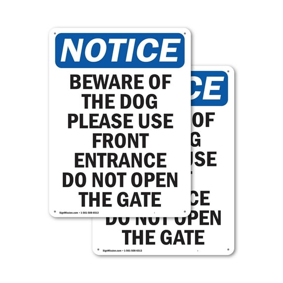 (2 Pack) Beware Of The Dog Please Use Front OSHA Notice Sign 10 Inch X 14 Inch Indoor / Outdoor Rust-Free Aluminum Metal Signs for Workplace, Workshop, and Construction Site, Made in