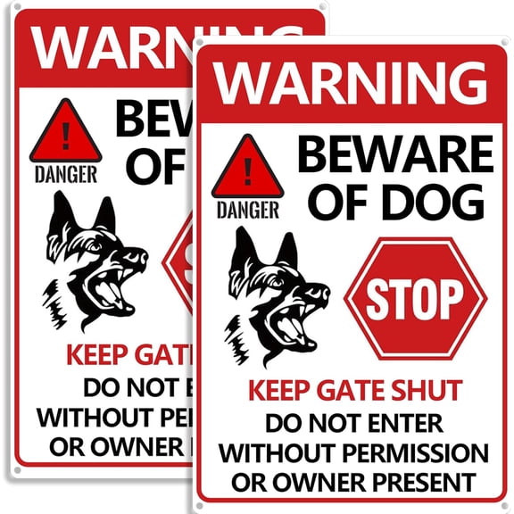 2 Pack Beware of Dog Sign - Beware of Dogs Signs for Fence, Do Not Enter Signs Keep Gate Closed, Stop Danger Warning Reflective Tin Decoration for Garden Yard Wall Metal Decor 11.8x7.9 Inches