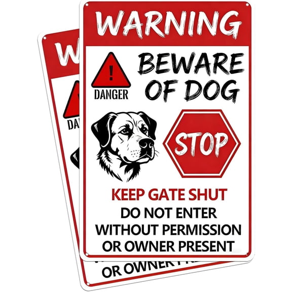 2 Pack Beware Of Dog Signs For Fence Guard Beagle Dogs On Duty Decor Metal Tin Sign Warning Yard Signs For Property Do Not Open Gate Enter Sign 8x12 Inch