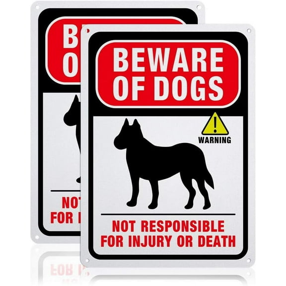 2 Pack Beware of Dogs Sign No Responsible for Injury Or Death Warning 7x10 inches 40 Mil Aluminum Security Warning Signs for Yard or Farm Reflective UV Protected and Waterproof Multi-color