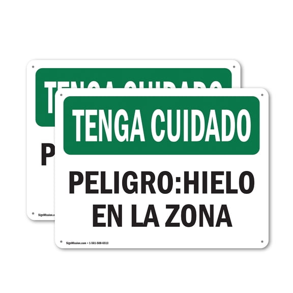 (2 Pack) Beware Of Ice Spanish OSHA Be Careful Sign 24 Inch X 18 Inch Plastic Sign, Weather Resistant, UV Protected for Workplace, Business, and Construction Site, Made in the USA