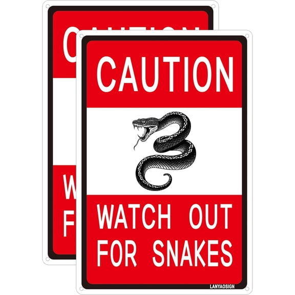 2 Pack Beware of Snakes Warning Sign,Caution - Watch Out For Snakes Signs - 8 x 12 inches Aluminum Security Signs,Weather Resistant,Durable Ink,Easy to Install