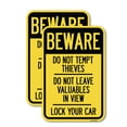 thumbnail image 1 of (2 Pack) Beware Do Not Tempt Thieves - Do Not Leave Valuables in View - Lock Your Car | 18" X 24" Heavy-Gauge Aluminum Sign | Rust Free Aluminum, Weather Resistant, Waterproof, Fade, 1 of 4