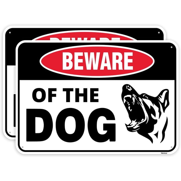 2 Pack Beware of Dog Sign, 12 x 8 Inches - Aluminum - Beware of Dog Signs for Fence Door Gate Outdoor/Without a frame