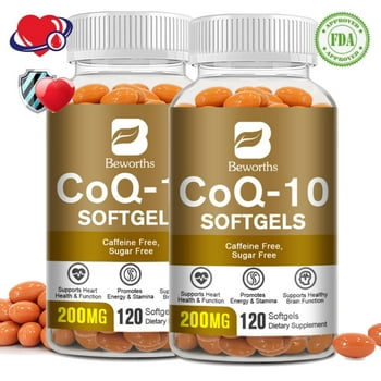 (2 Pack) Beworths CoQ10 200 mg Softgels Support Heart Health Supplement ,Vegetarian,120 Ct