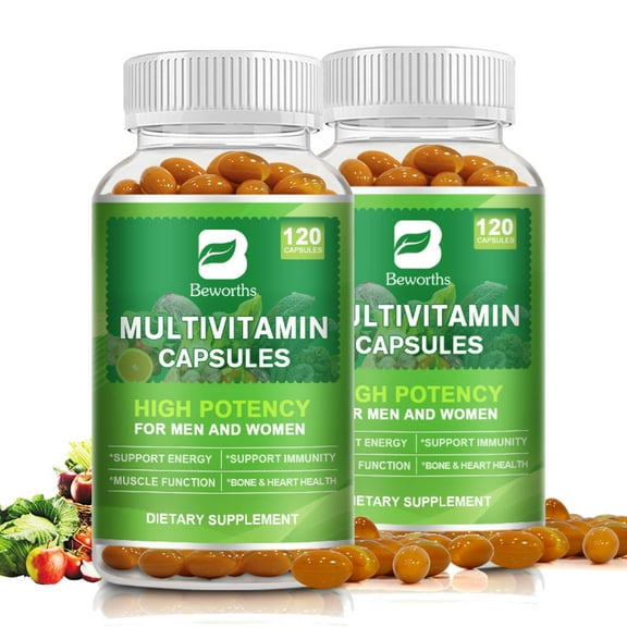 (2 Pack) Beworths Multivitamin Capsules with Organic Multiminerals - Boost Energy & Focus - 240 Capsules for Men and Women
