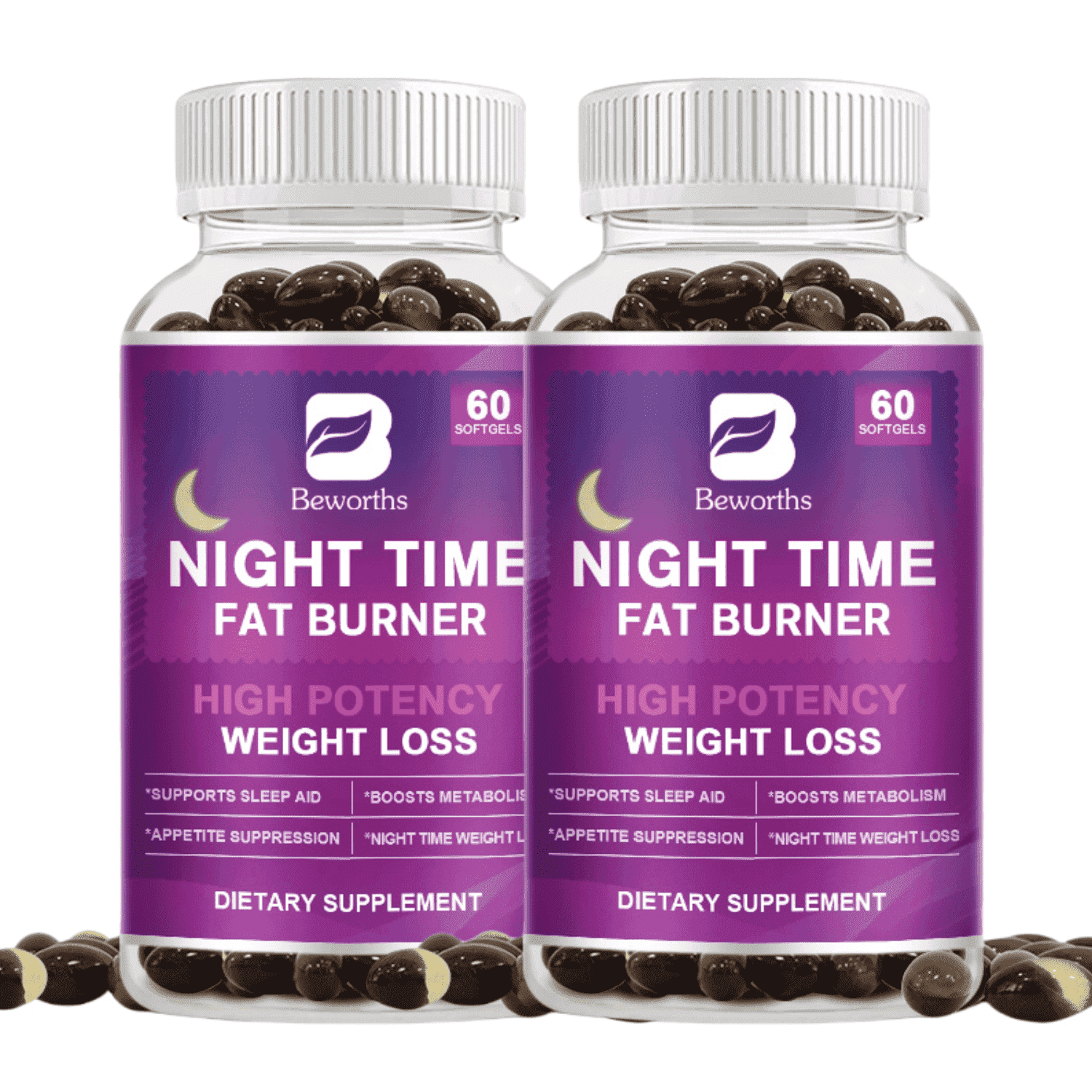 (2 Pack) Beworths Night Time Weight Management Softgels, 120 Capsules Total