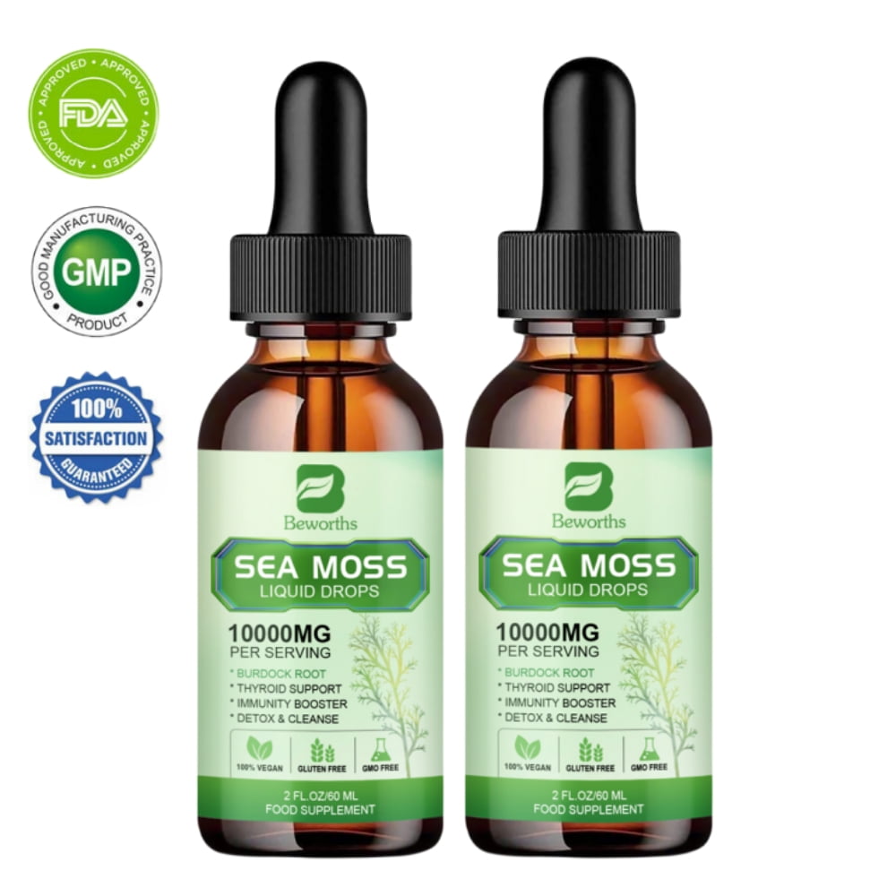 (2 Pack) Beworths Organic Sea Moss Liquid Drops Supplements 10000mg