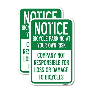 (2 Pack) Bicycle Parking at Your Own Risk Company Not Responsible for Loss or Damage to Bicycles | 18" X 24" Heavy-Gauge Aluminum Sign | Rust Free Aluminum, Weather Resistant,